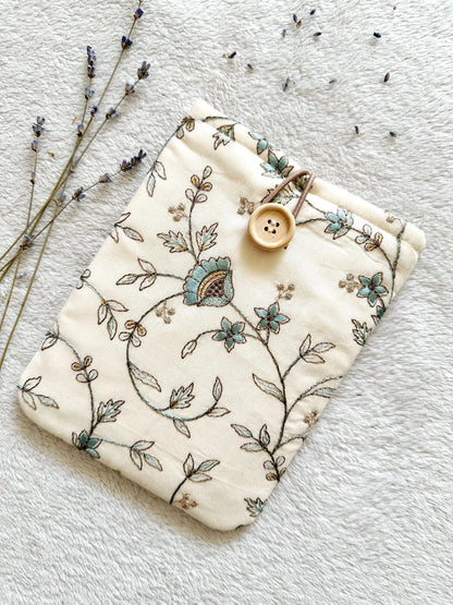 Embroidered Blue Pentas E-Reader Sleeve