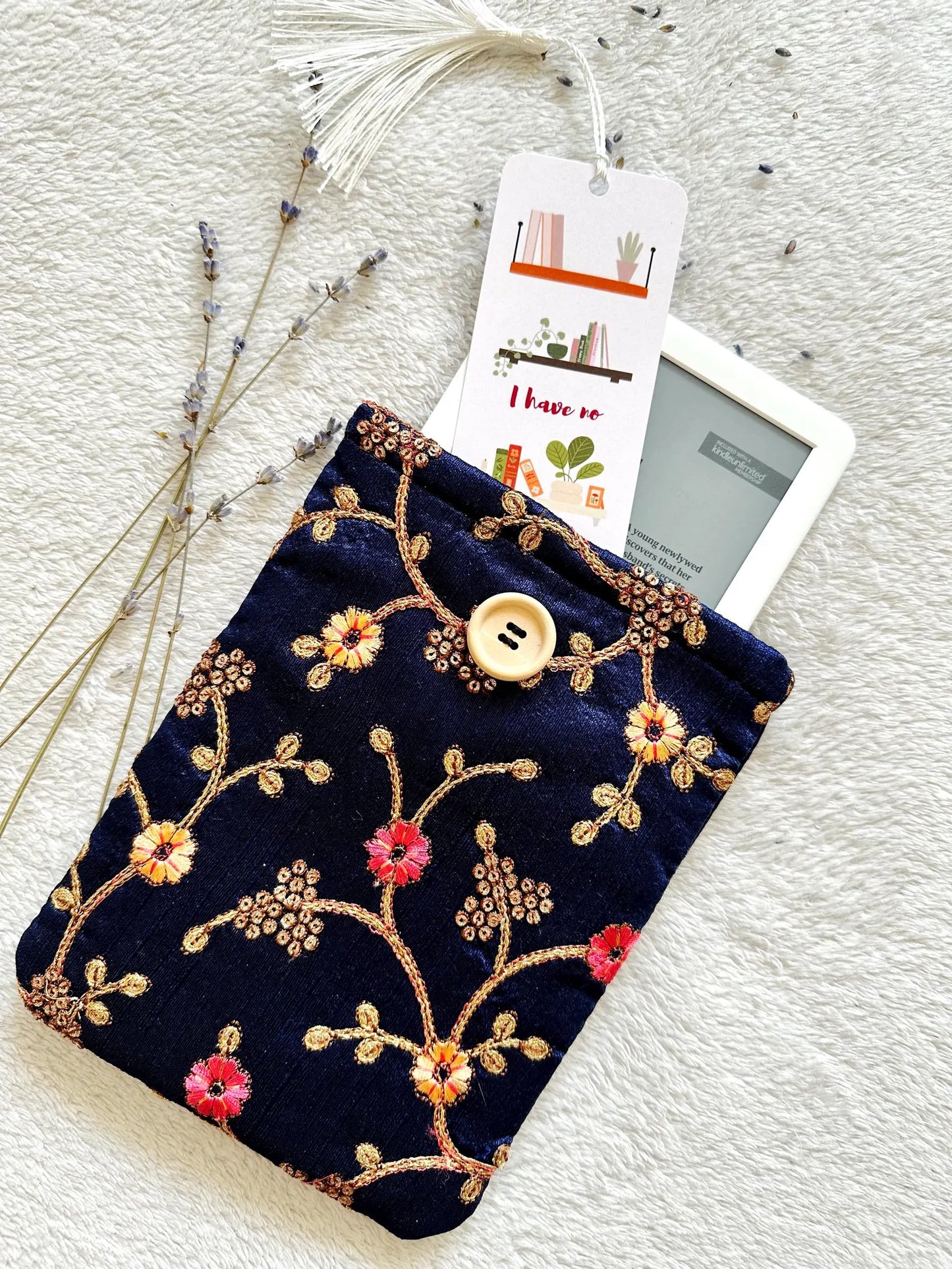 Embroidered Gold Navy E-Reader Sleeve