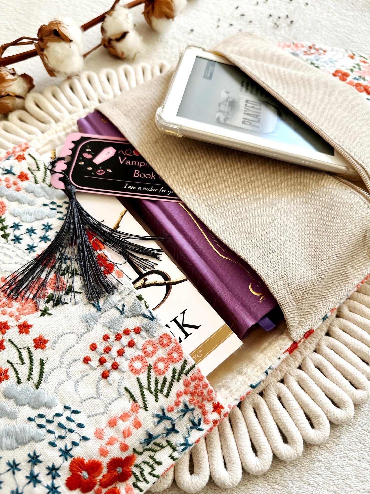 Embroidered Floral Double Book Sleeve