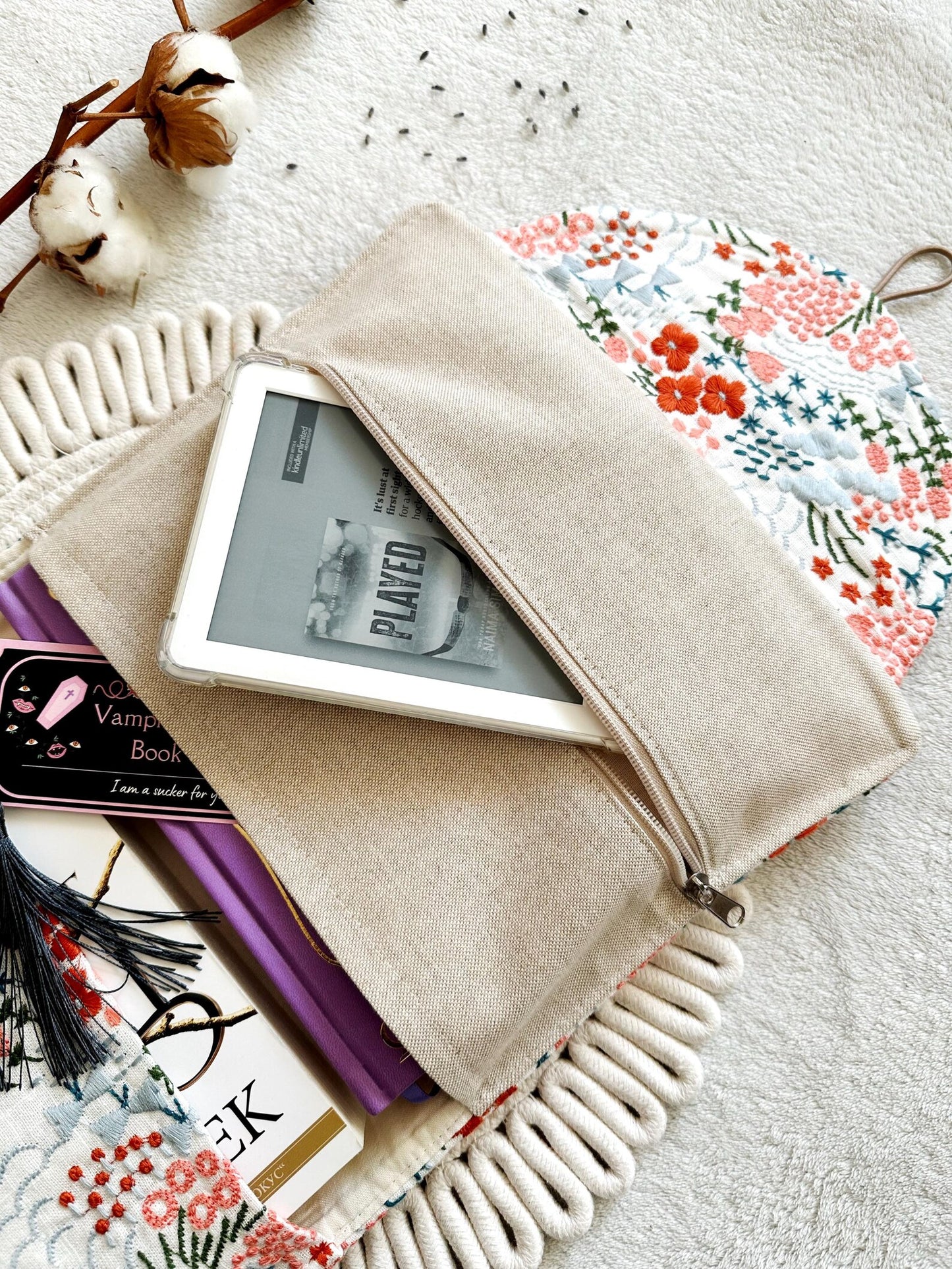 Embroidered Floral Double Book Sleeve