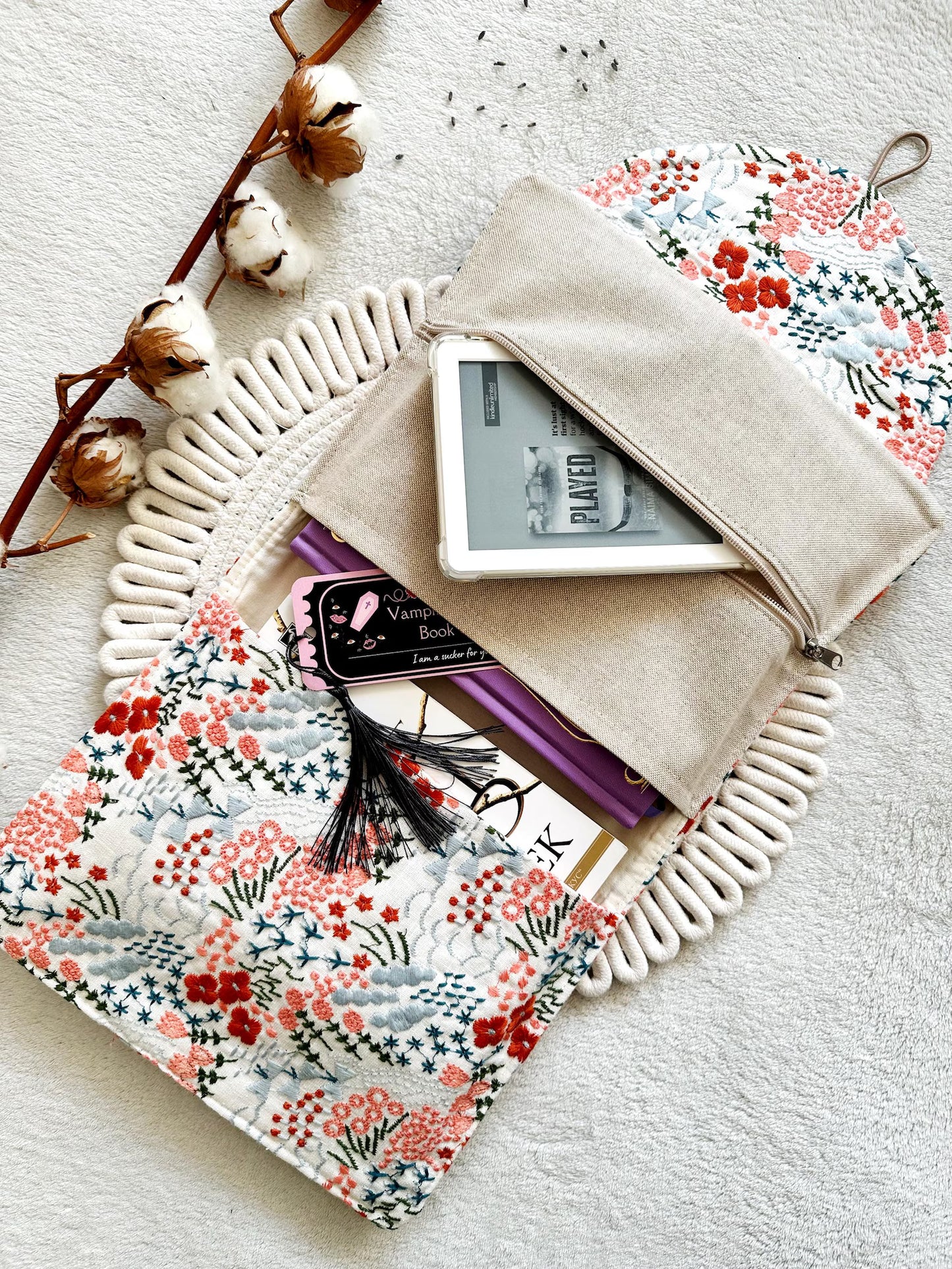 Embroidered Floral Double Book Sleeve