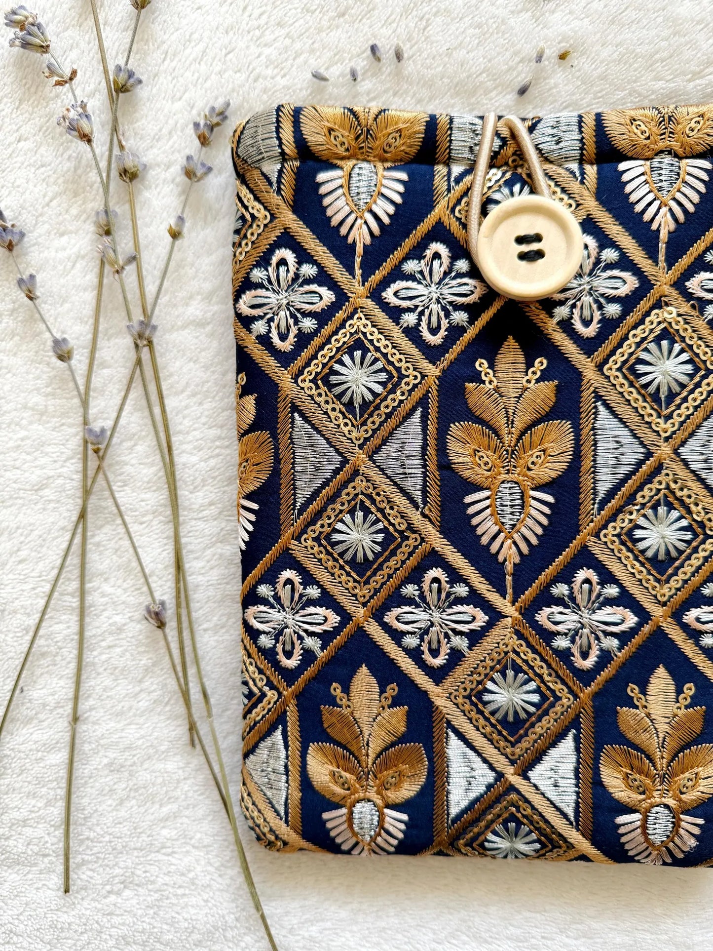 Embroidered Gold E-Reader Sleeve