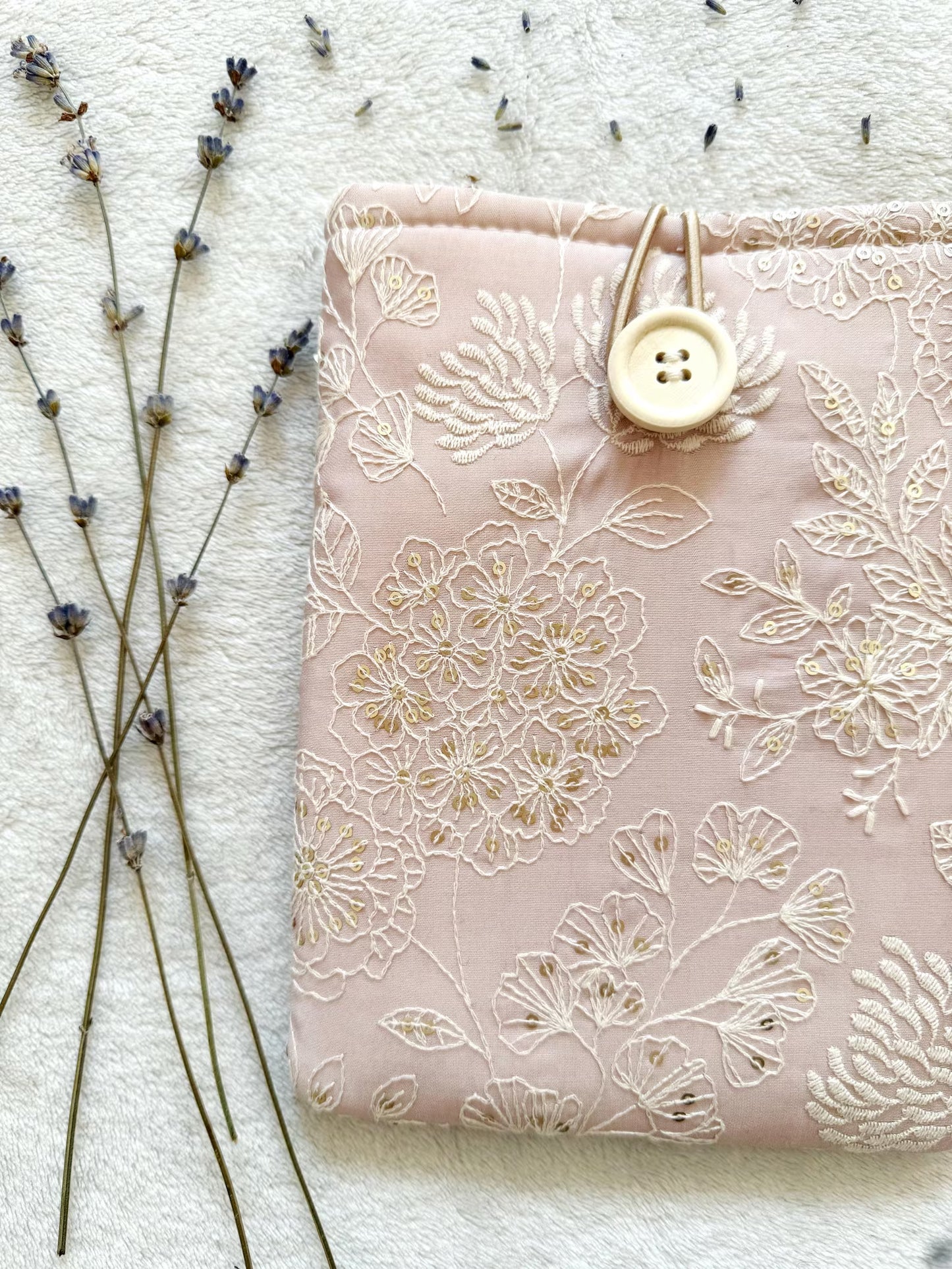 Embroidered Pink Delphinium E-Reader Sleeve