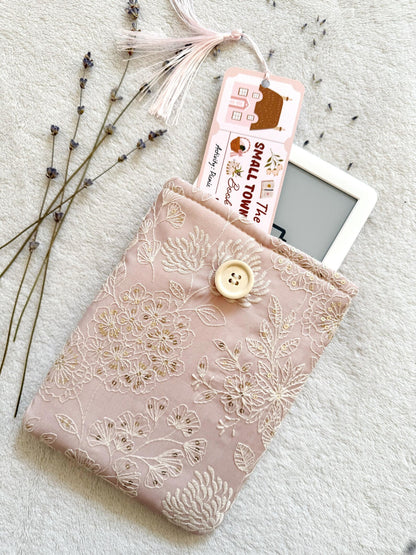 Embroidered Pink Delphinium E-Reader Sleeve