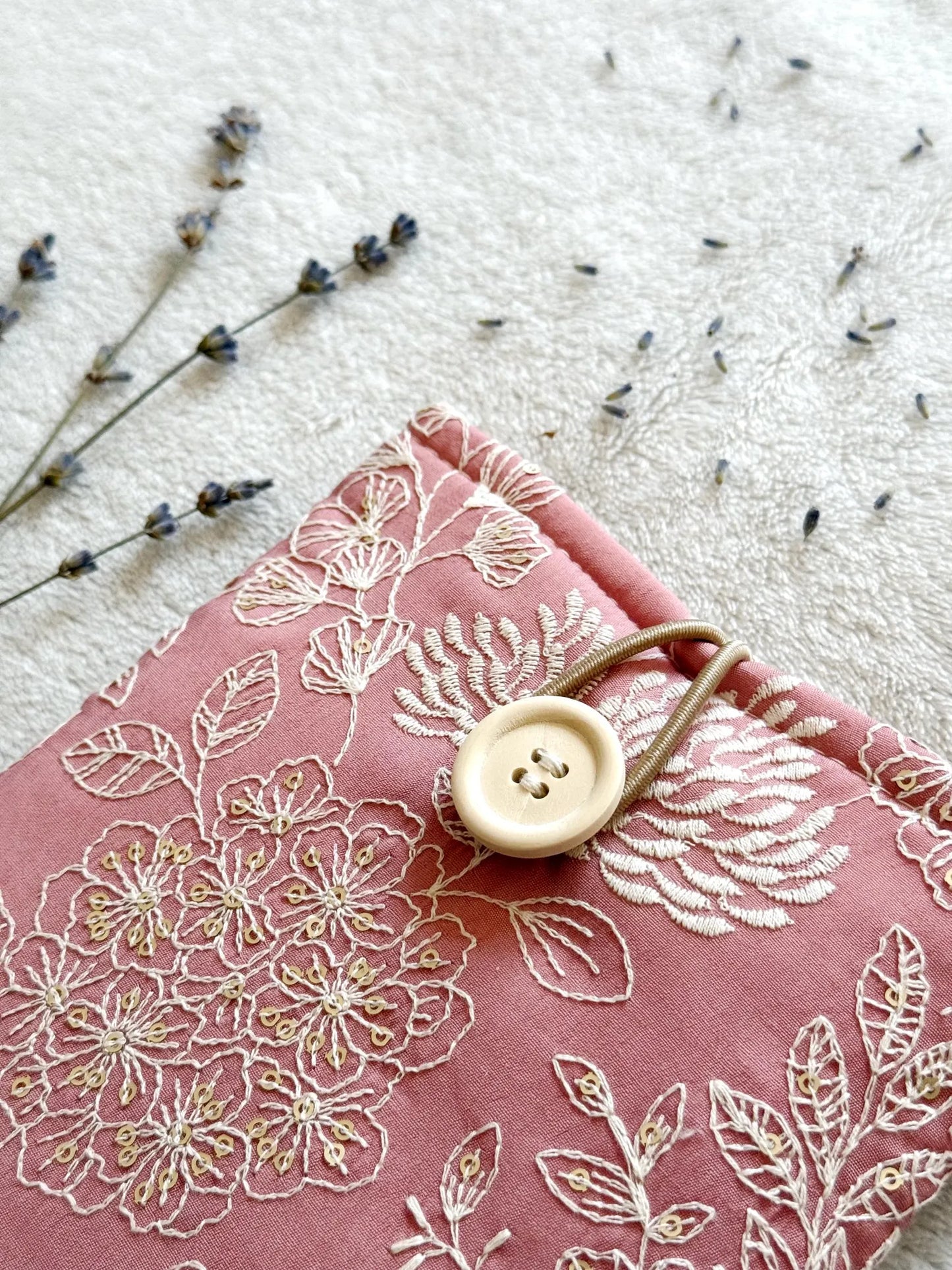 Embroidered Dark Pink Delphinium E-Reader Sleeve