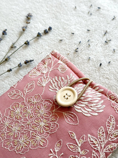 Embroidered Dark Pink Delphinium E-Reader Sleeve