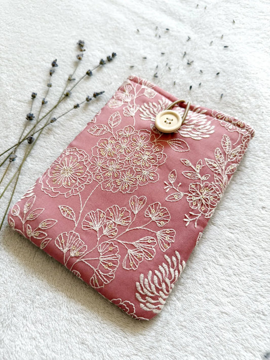Embroidered Dark Pink Delphinium E-Reader Sleeve