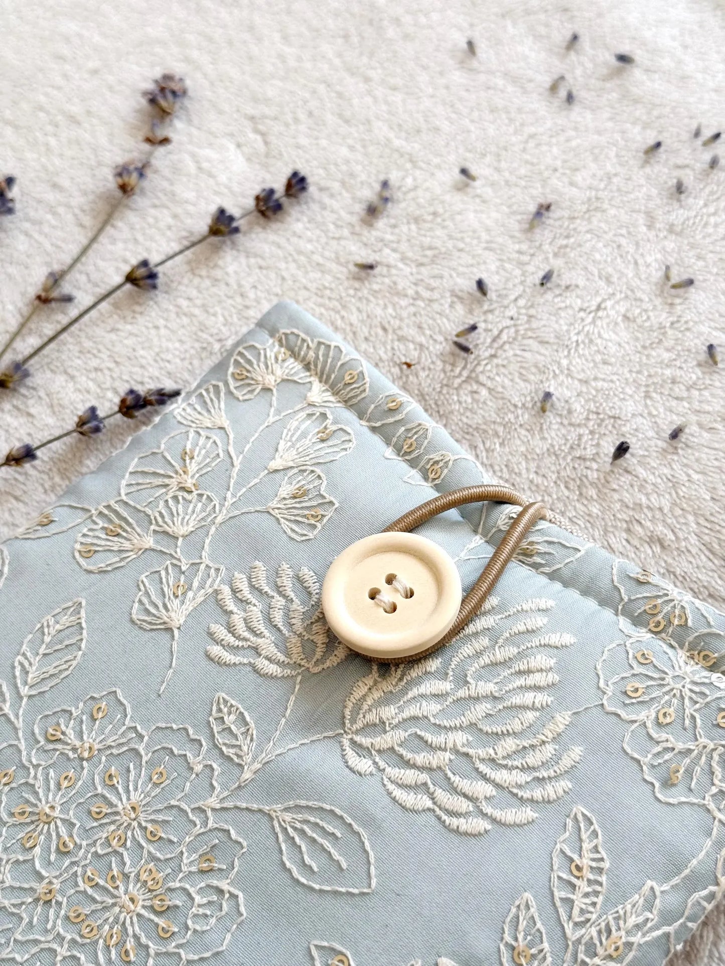 Embroidered Blue Delphinium E-Reader Sleeve
