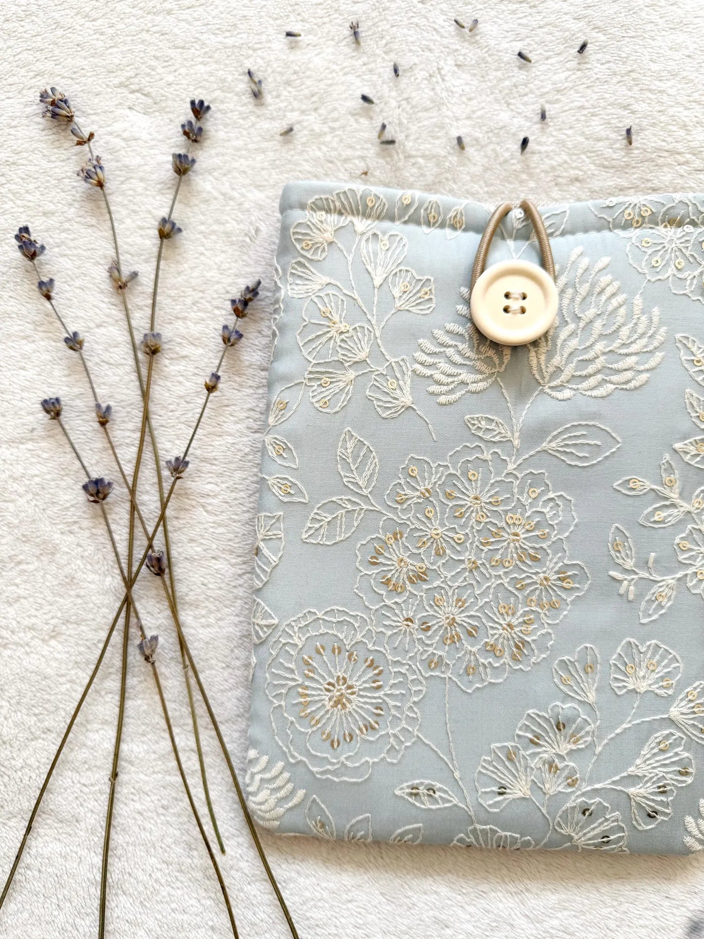 Embroidered Blue Delphinium E-Reader Sleeve