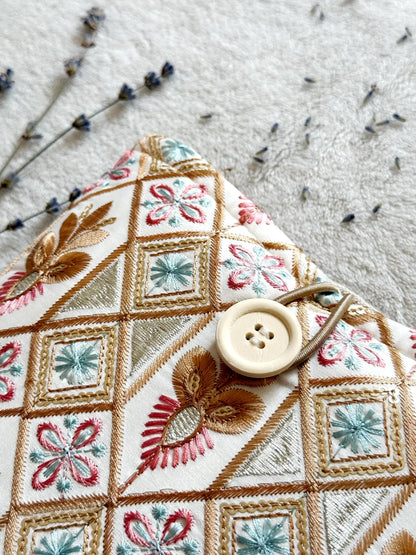 Embroidered White Gold Book Sleeve