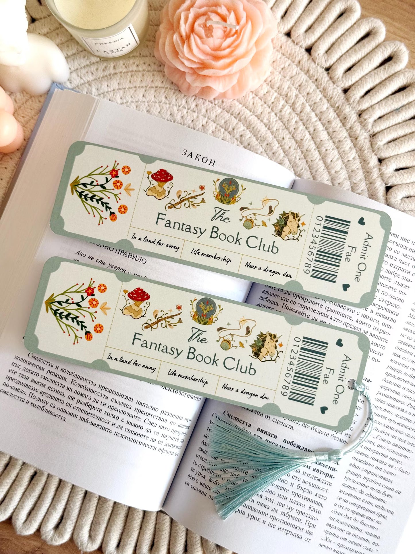 Fantasy Book Club Ticket Bookmark with Tassel