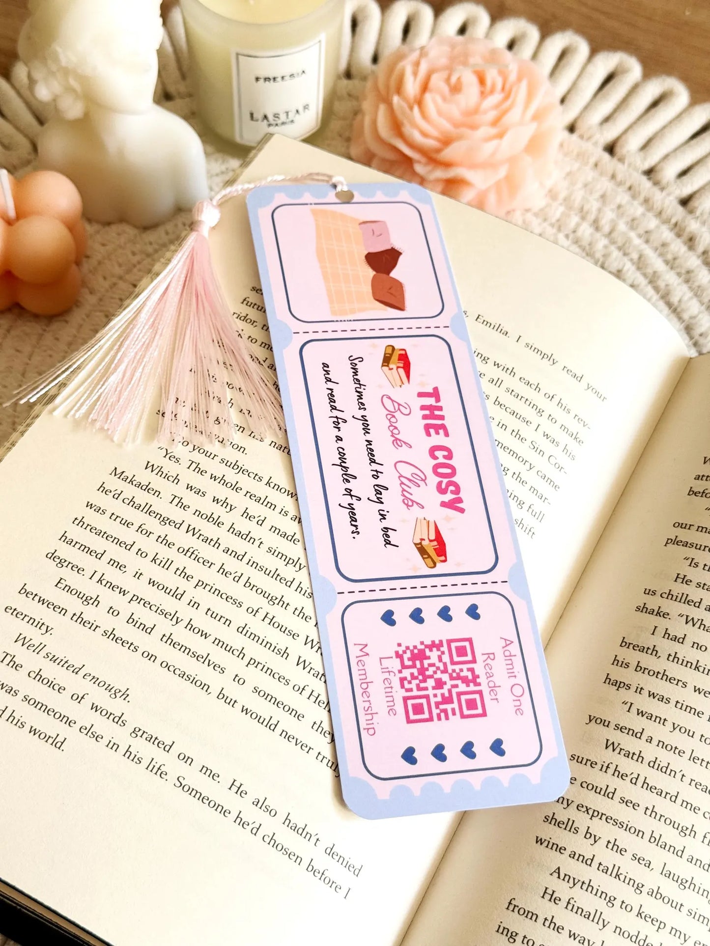 Cosy Book Club Ticket Bookmark with Tassel