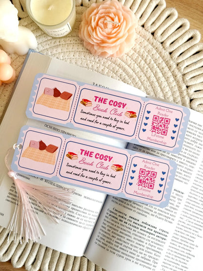 Cosy Book Club Ticket Bookmark with Tassel