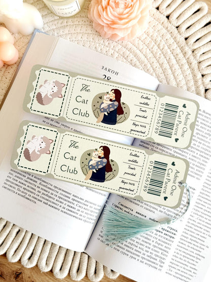 Cat Book Club Ticket Bookmark with Tassel