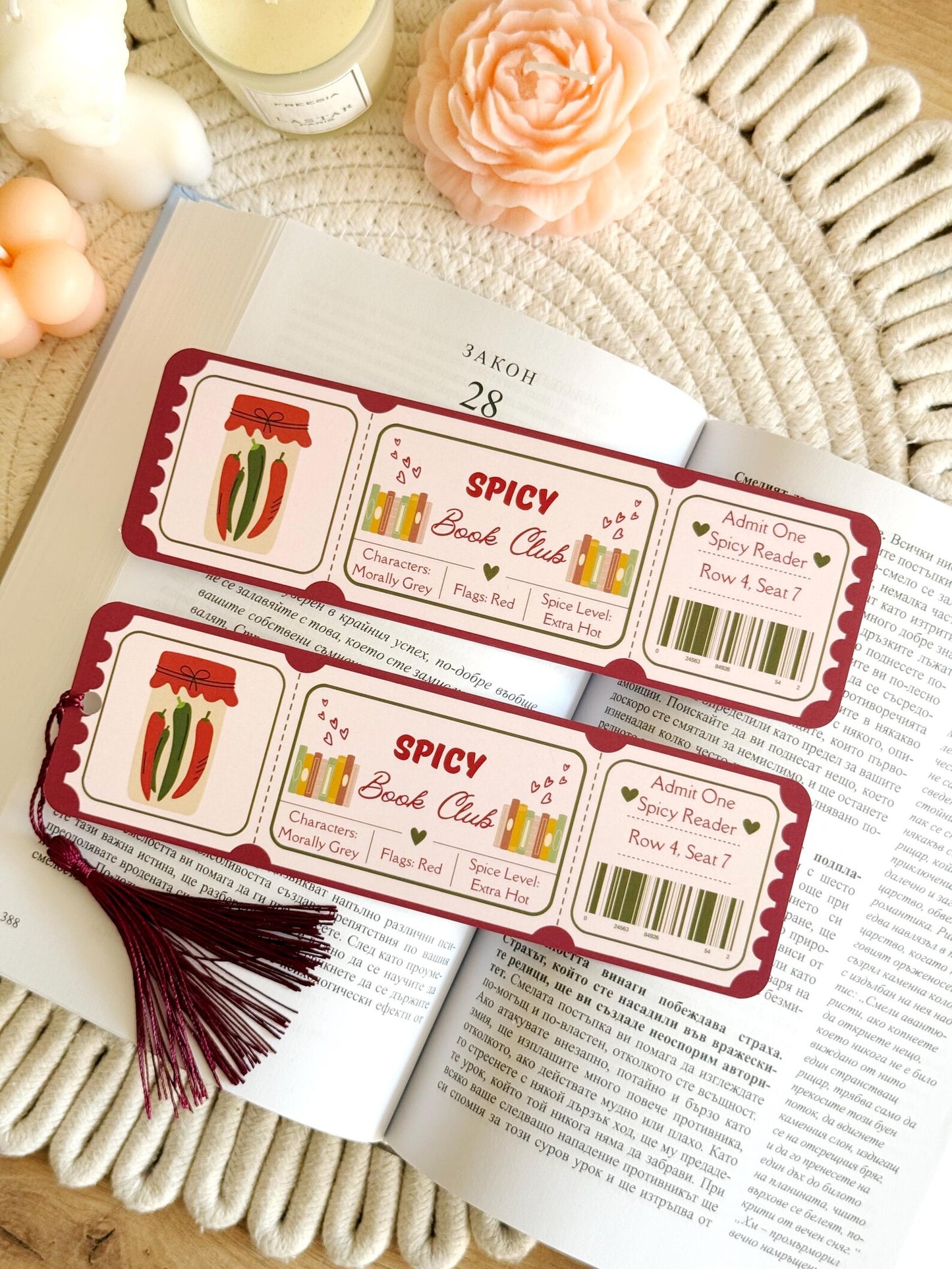 Spicy Book Club Ticket Bookmark with Tassel