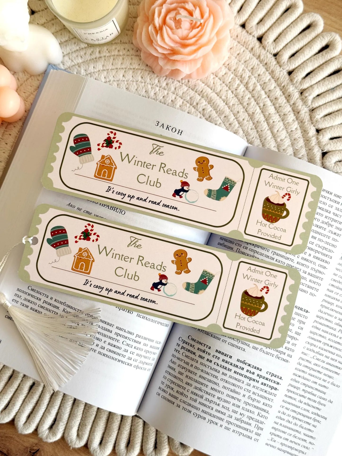Winter Reads Book Club Ticket Bookmark with Tassel