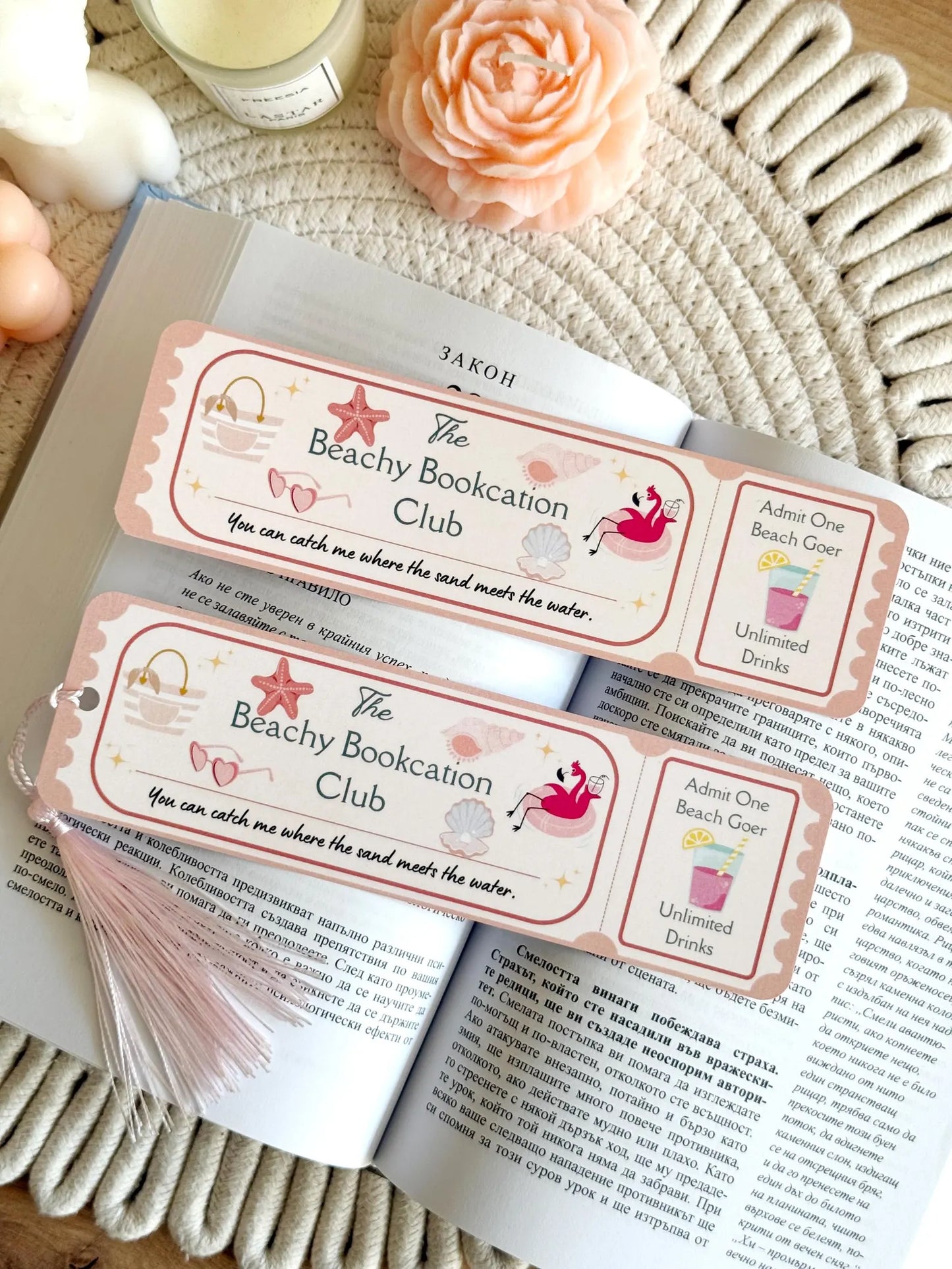 Beachy Bookcation Book Club Ticket Bookmark with Tassel