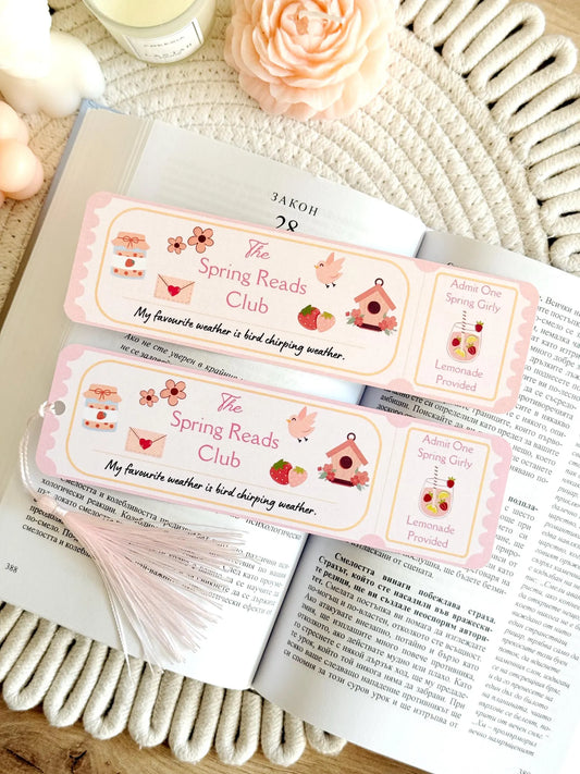Spring Reads Book Club Ticket Bookmark with Tassel