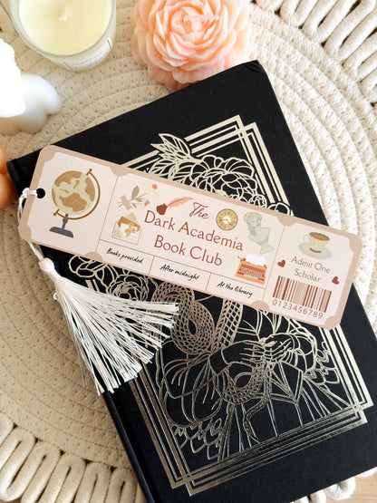 Dark Academia Book Club Ticket Bookmark with Tassel