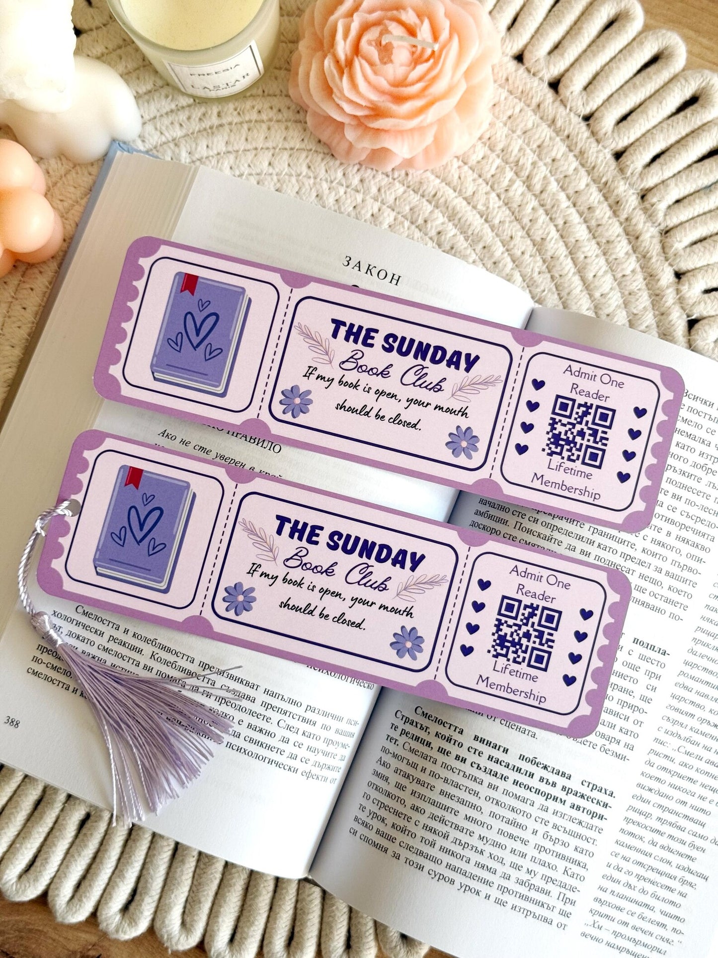Sunday Book Club Ticket Bookmark with Tassel