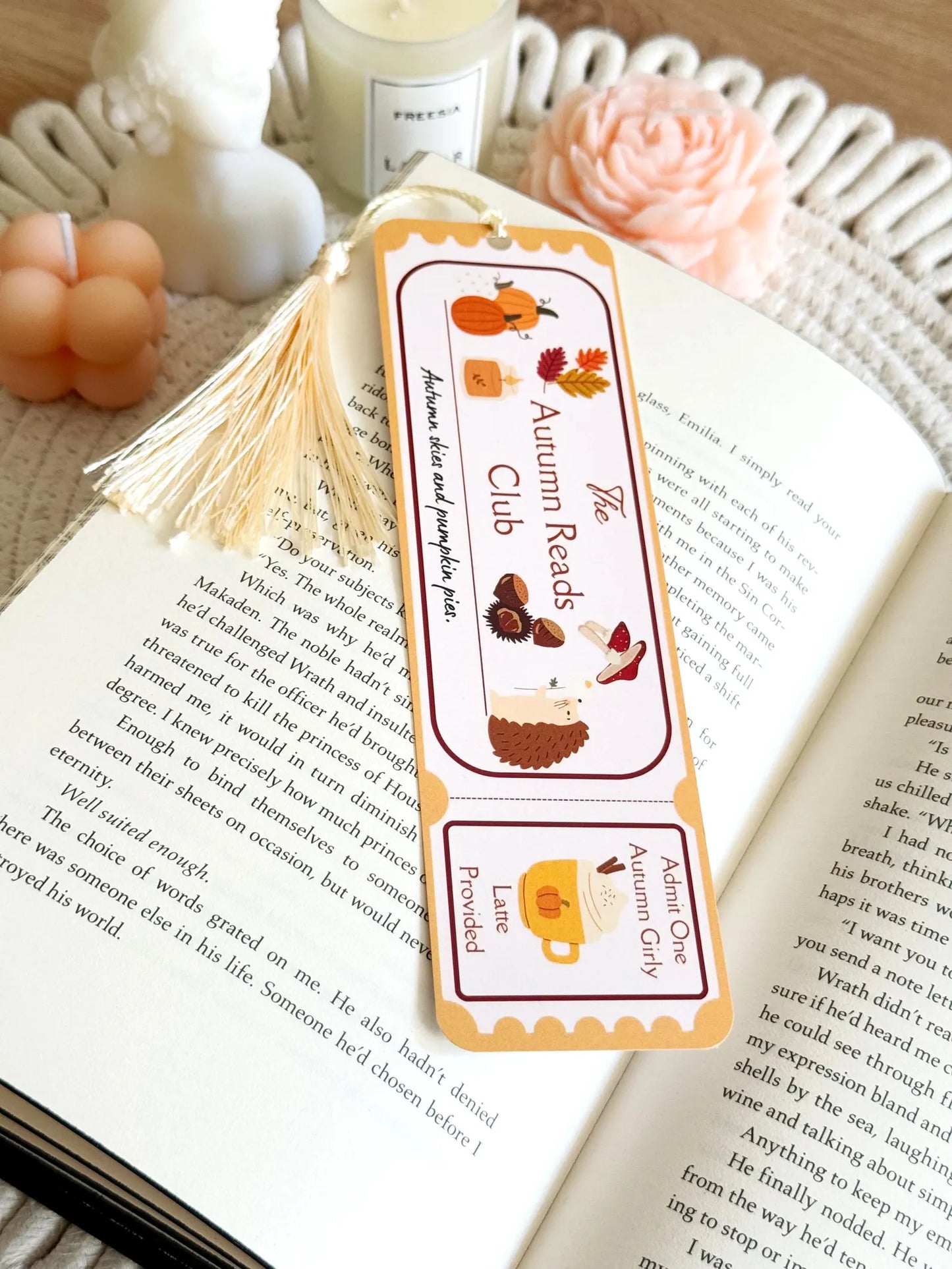 Autumn Reads Book Club Ticket Bookmark with Tassel