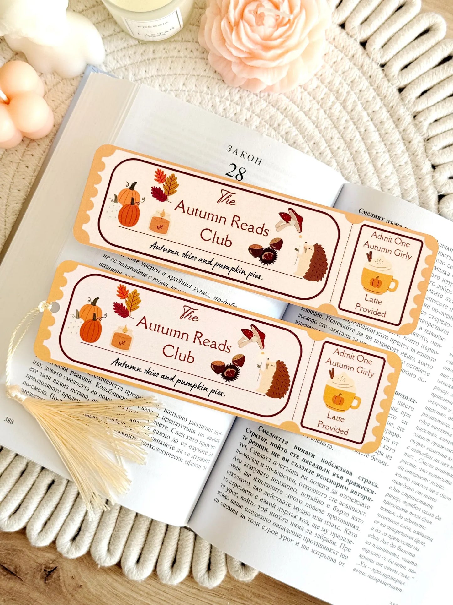 Autumn Reads Book Club Ticket Bookmark with Tassel