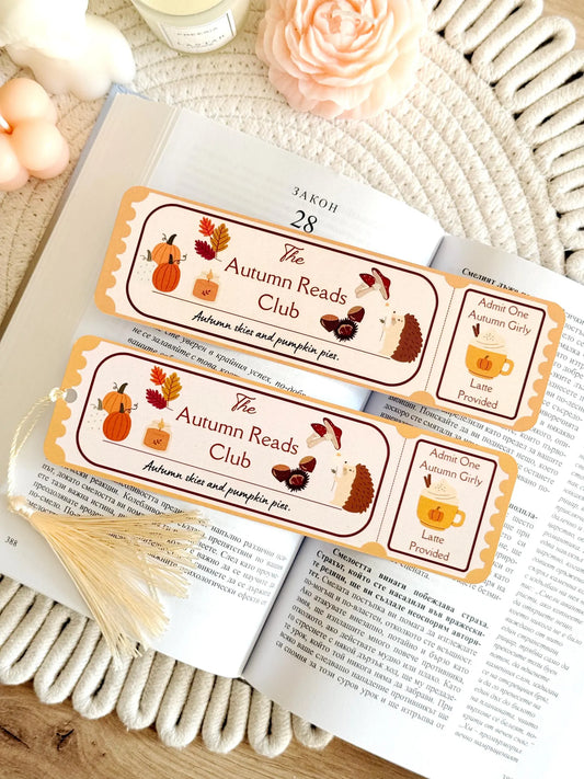 Autumn Reads Book Club Ticket Bookmark with Tassel
