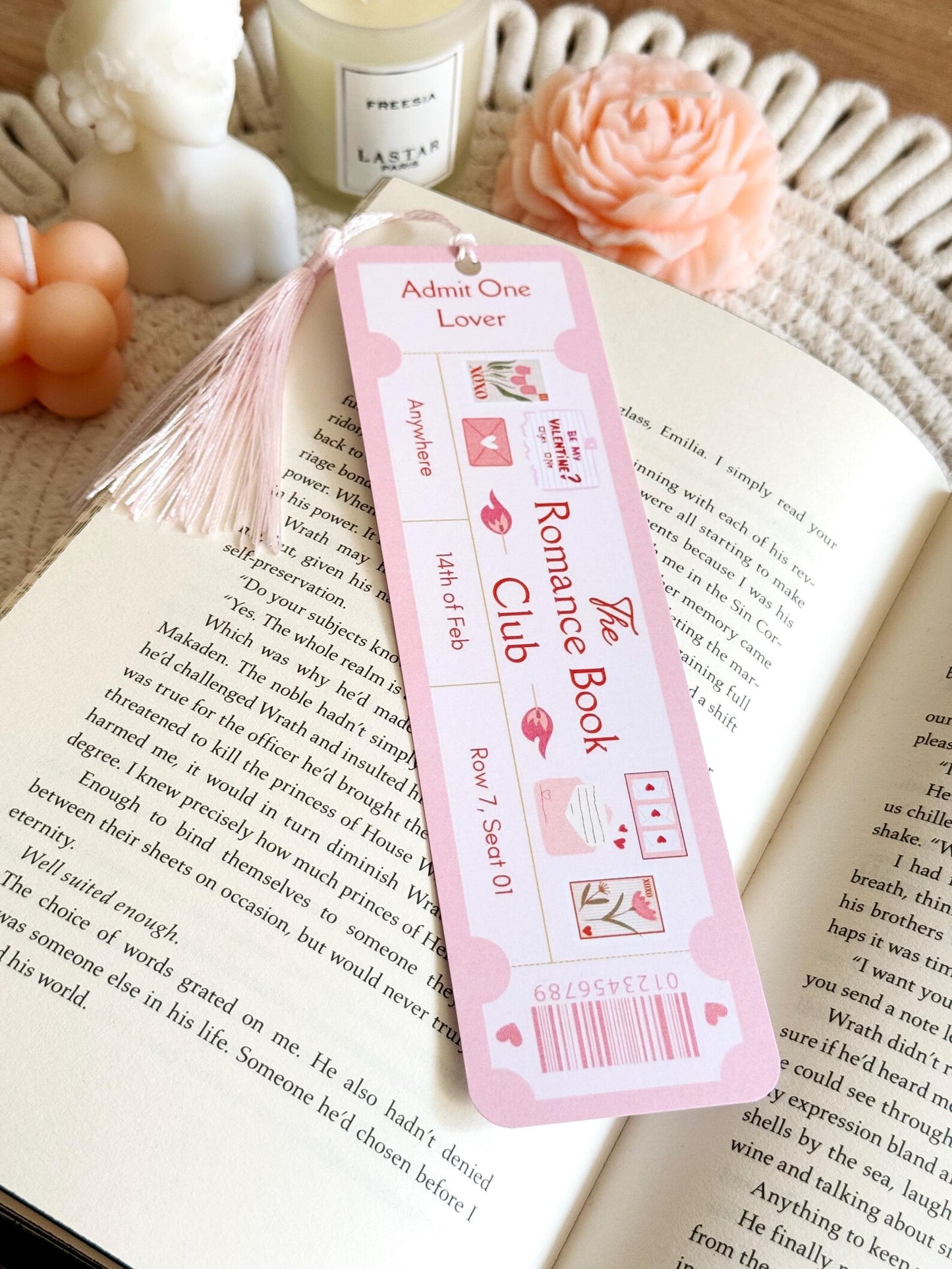Romance Book Club Ticket Bookmark with Tassel