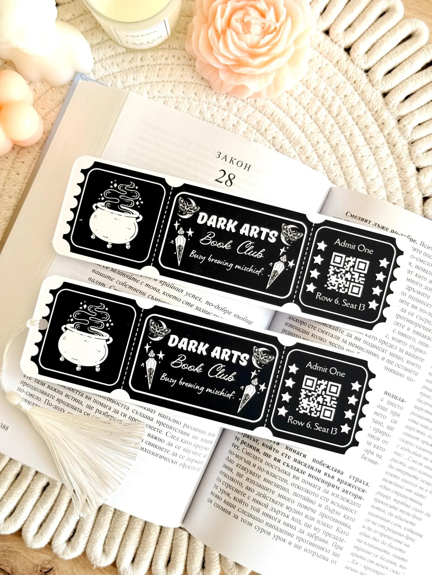 Dark Arts Book Club Ticket Bookmark with Tassel