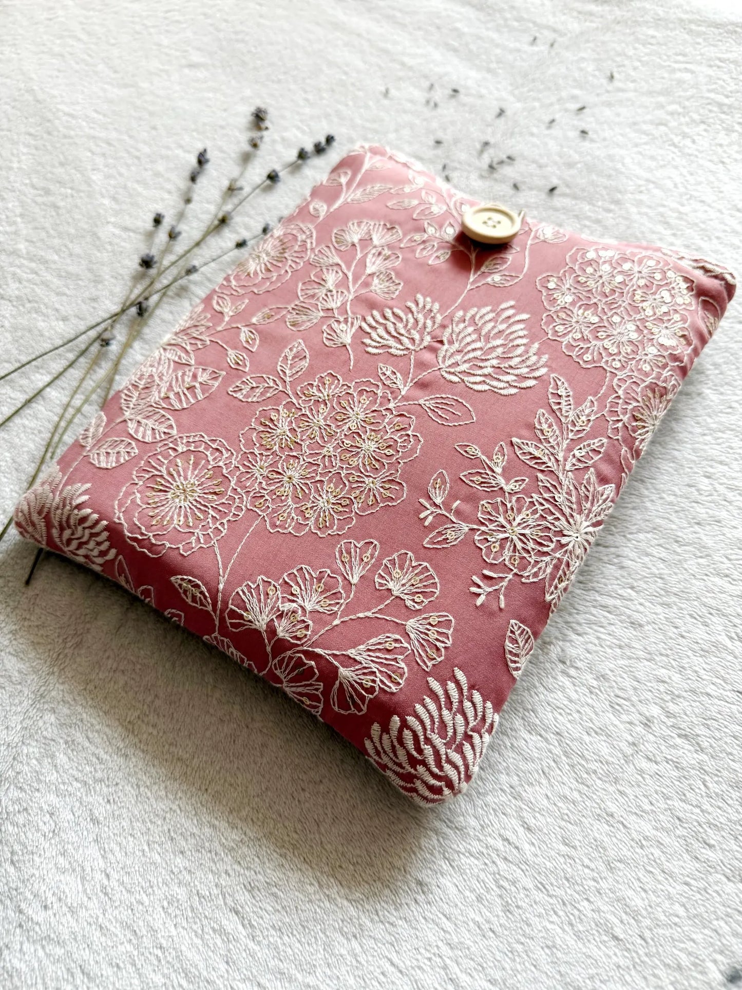 Embroidered Dark Pink Delphinium Book Sleeve