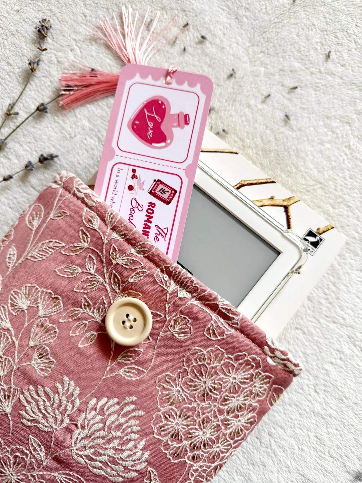 Embroidered Dark Pink Delphinium Book Sleeve