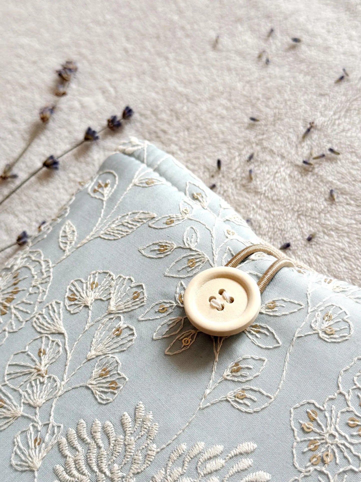 Embroidered Blue Delphinium Book Sleeve