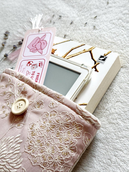 Embroidered Pink Delphinium Book Sleeve