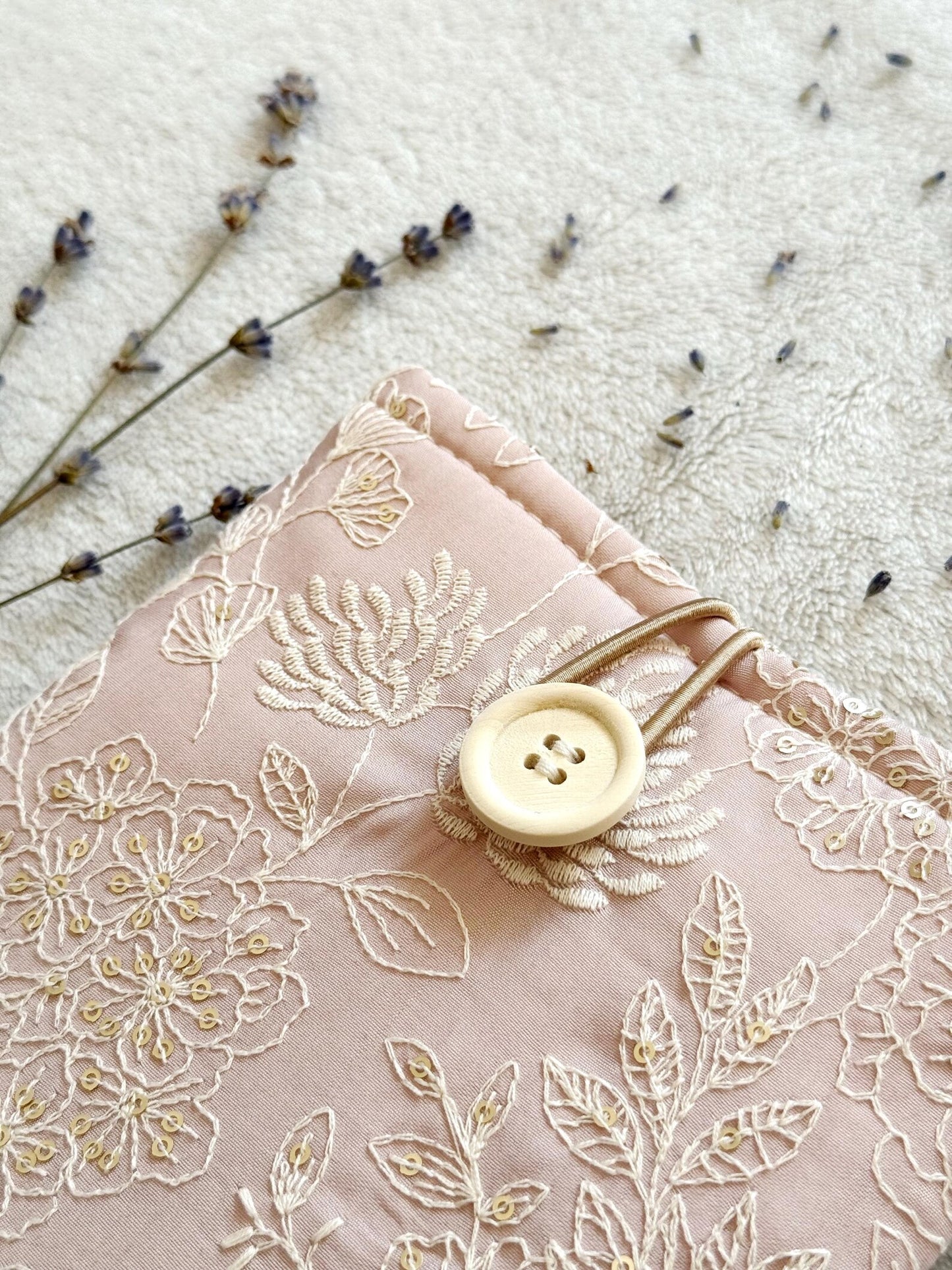 Embroidered Pink Delphinium E-Reader Sleeve