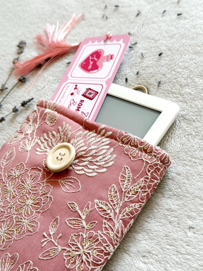 Embroidered Dark Pink Delphinium E-Reader Sleeve