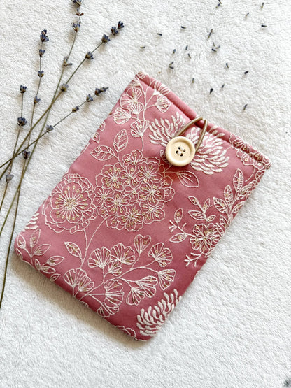 Embroidered Dark Pink Delphinium E-Reader Sleeve