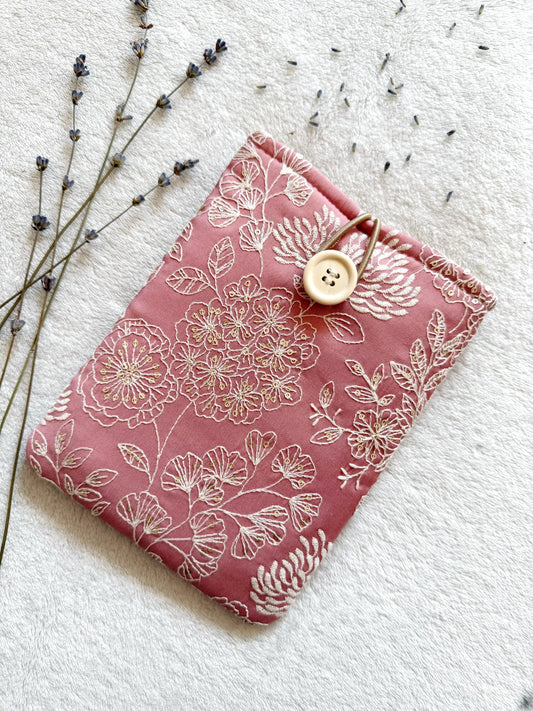 Embroidered Dark Pink Delphinium E-Reader Sleeve