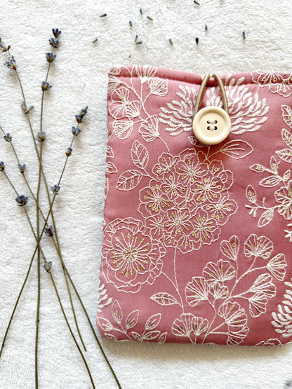 Embroidered Dark Pink Delphinium E-Reader Sleeve