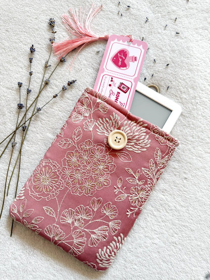 Embroidered Dark Pink Delphinium E-Reader Sleeve