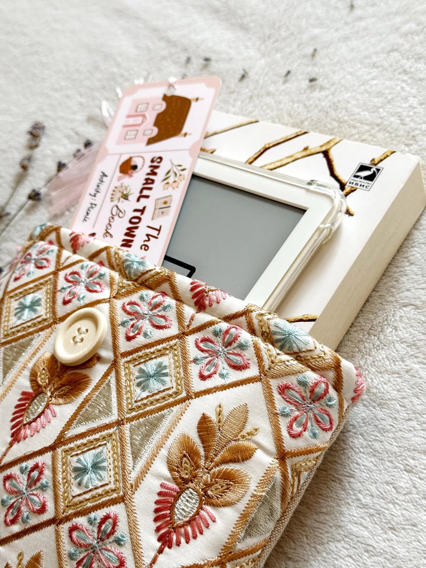 Embroidered White Gold Book Sleeve