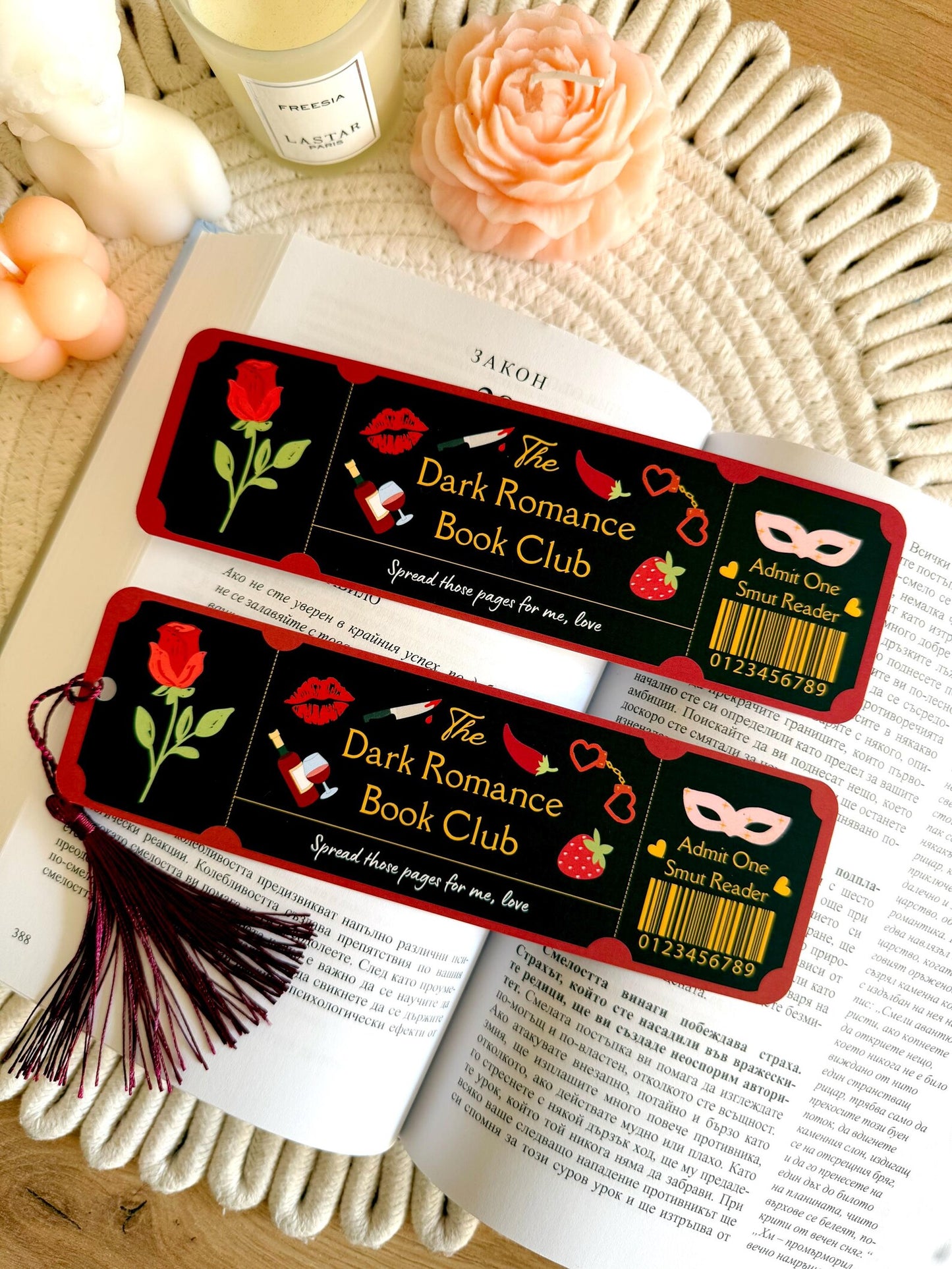 Dark Romance Book Club Ticket Bookmark with Tassel