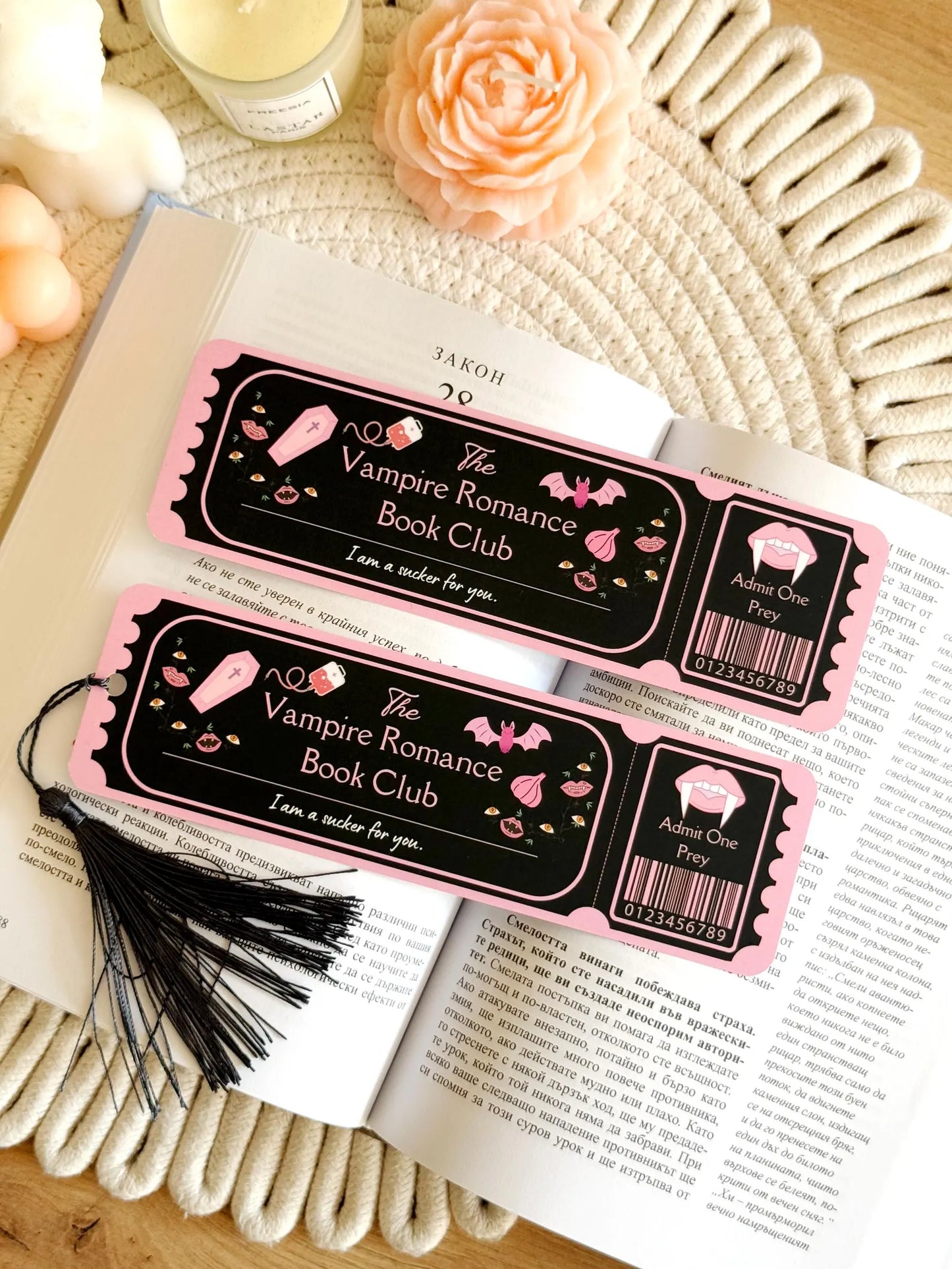 Vampire Romance Book Club Ticket Bookmark with Tassel