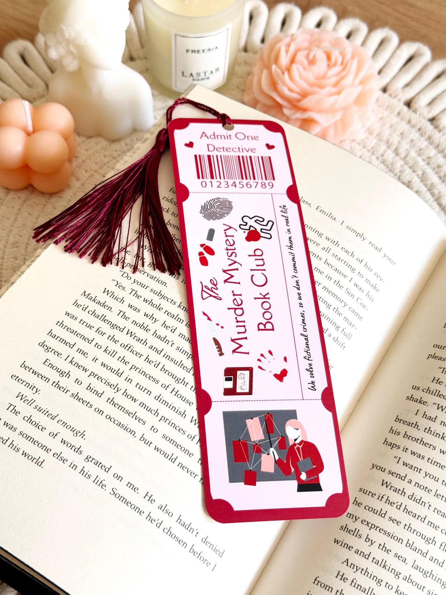 Murder Mystery Book Club Ticket Bookmark with Tassel
