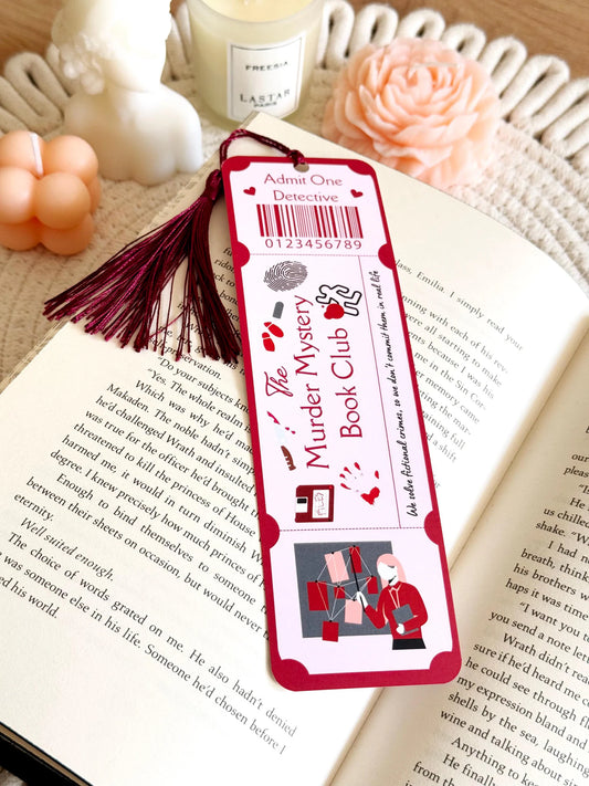 Murder Mystery Book Club Ticket Bookmark with Tassel