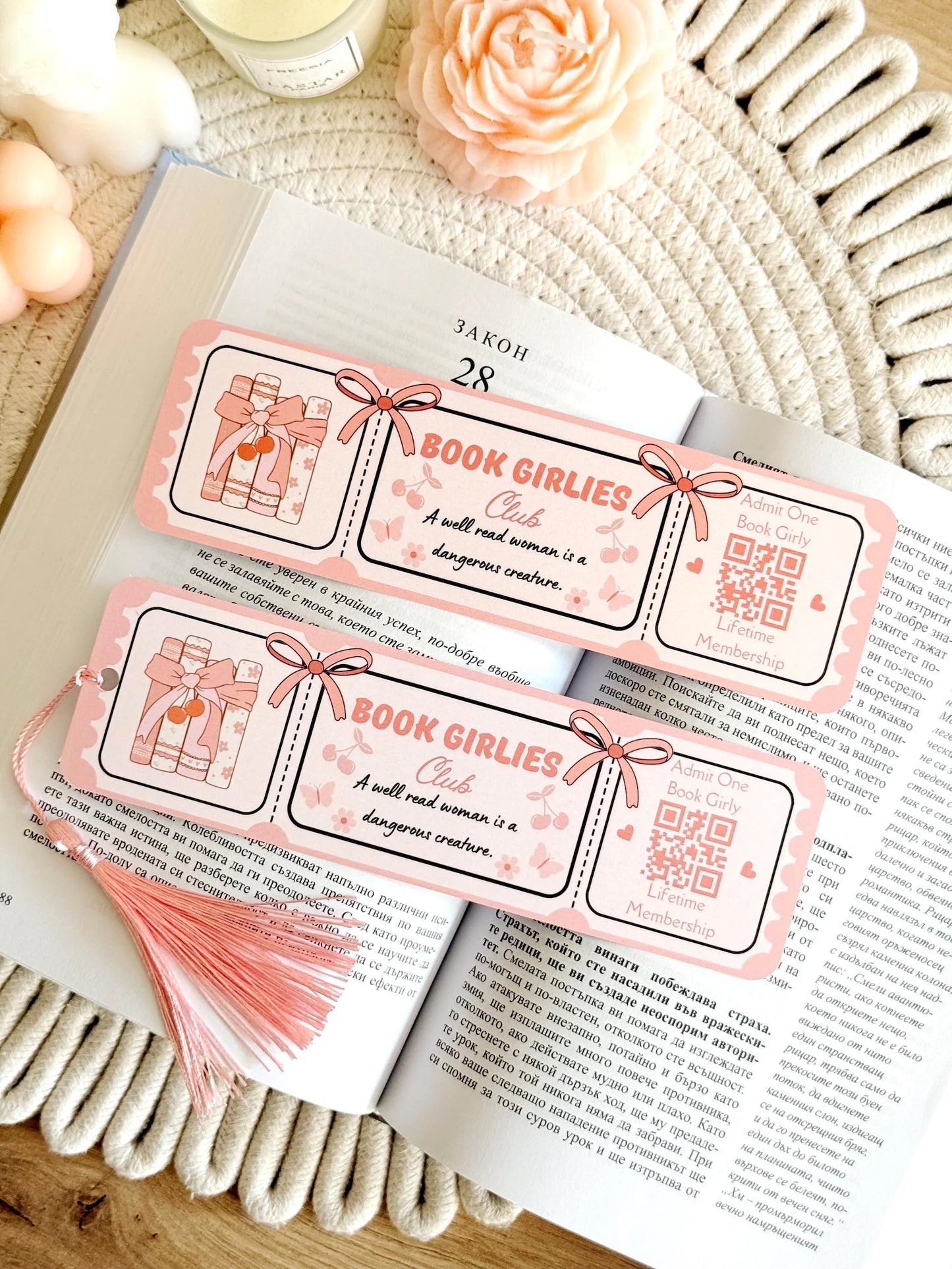 Book Girlies Book Club Ticket Bookmark with Tassel