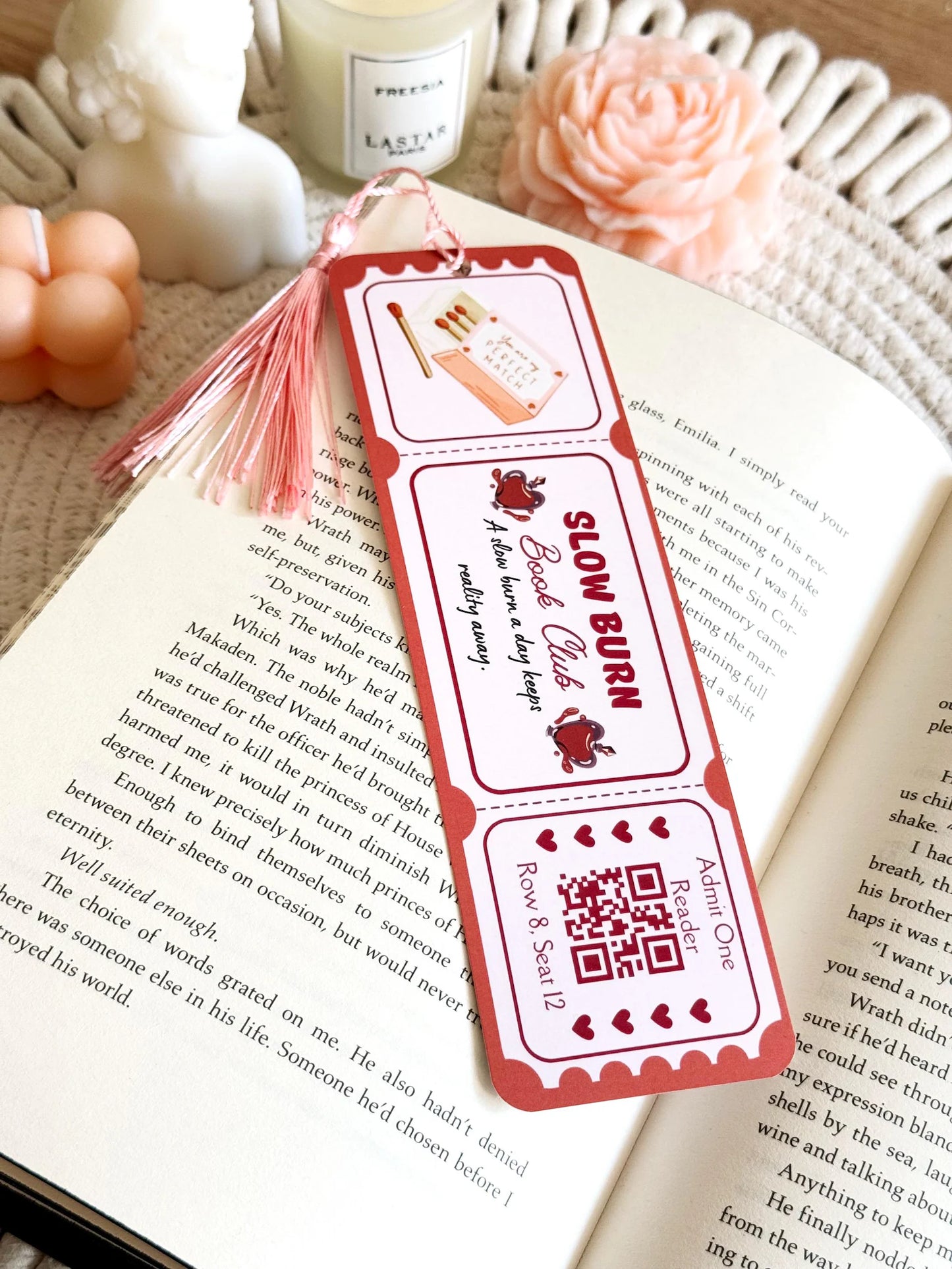 Slow Burn Book Club Ticket Bookmark with Tassel