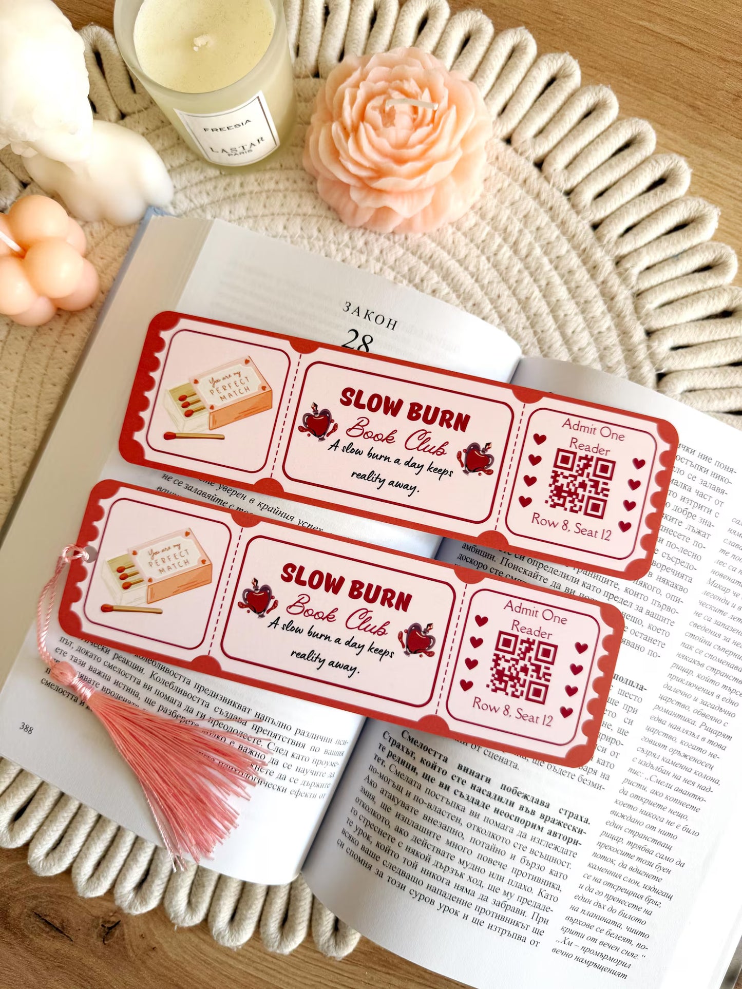 Slow Burn Book Club Ticket Bookmark with Tassel