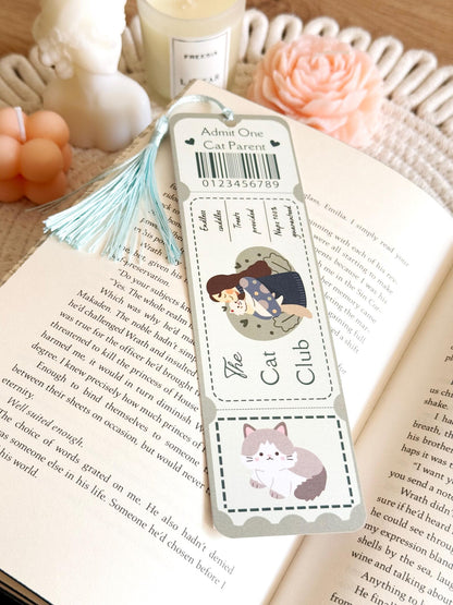 Cat Book Club Ticket Bookmark with Tassel