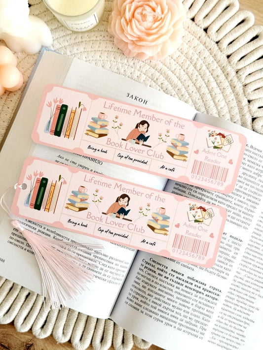 Book Lover Book Club Ticket Bookmark with Tassel