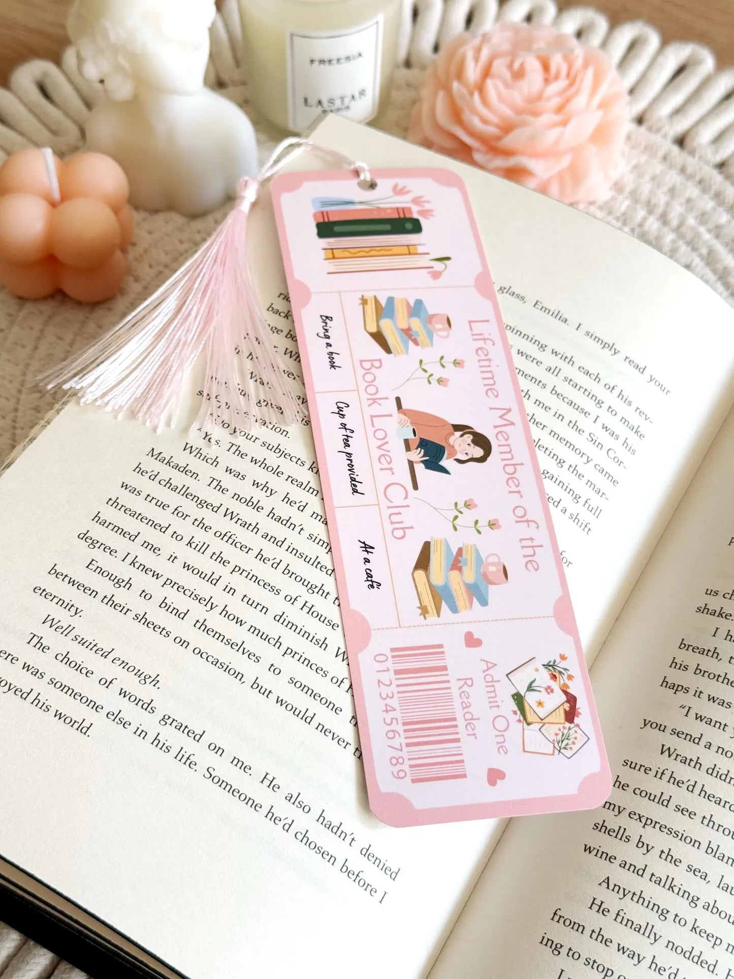 Book Lover Book Club Ticket Bookmark with Tassel
